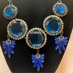 Mixit 18” Link Statement Necklace Blue Sapphire Rhinestones and Crystals